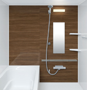 お風呂　浴室　LIXIL　リノビオV 　Sタイプ　マンション　集合住宅　壁パネル　ダークウォールナット（HN663／鏡面）