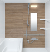 お風呂　浴室　LIXIL　リノビオV 　Sタイプ　マンション　集合住宅　壁パネル　ウォールナット（HN662／鏡面）