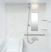 お風呂　浴室　LIXIL　リノビオV 　Sタイプ　マンション　集合住宅　壁パネル　ホワイトストーン（HN751／鏡面）