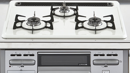 キッチン　LIXIL　リシェルSI　らくパッとプラン　加熱機器　3口コンロホーロートップタイプ